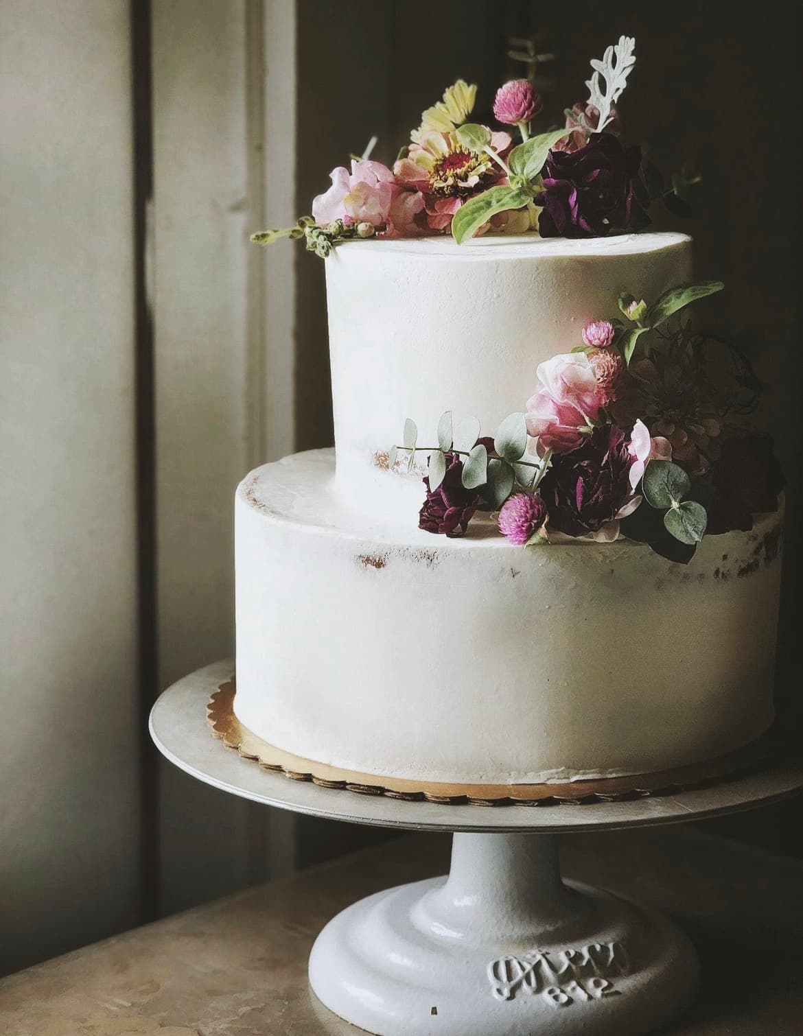 Two-tier custom floral wedding cake