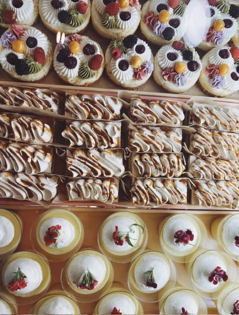 Overhead tray of assorted pastries